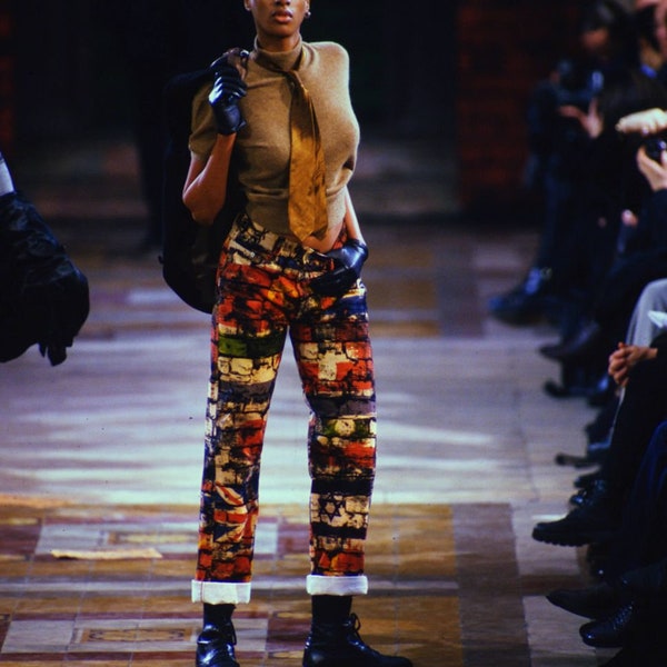 Jean Paul Gaultier vintage 1997 années 90 Punk Anarchie Lutte Racisme Mur Drapeau Juif Star Marteau Communiste Symbole Imprimé Pantalon Pantalon Pantaon