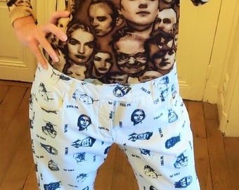 Jean Paul Gaultier Face Portrait Vintage Punk Anarchy Fight Against Racism Print Pants Trousers Pantalon