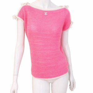 Courrèges Paris Vintage Rosa Stickad Topp - Y2K Neon Virkad Tröja Öppen Bara Axlar Knytpullover Transparent - Storlek Medium bild 3