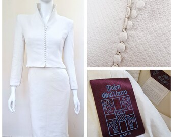 Early John Galliano Vintage White Catwalk Blazer Formal Evening Jacket Ensemble Dress Costume Suit