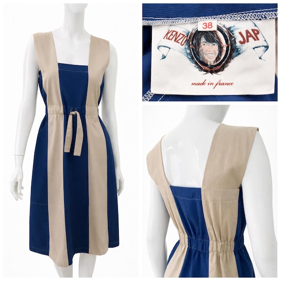 Kenzo, Vintage 1980s 80s Kenzo Takada Linen Colorblock Dress | Made in France | Kenzo Jap Portrait Label | Size Medium Large 38