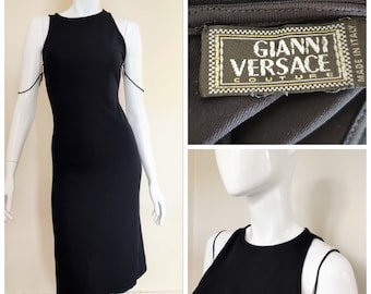 Gianni Versace Couture Black Evening Mouring Funeral Party Sleevless Medium Midi Dress Robe