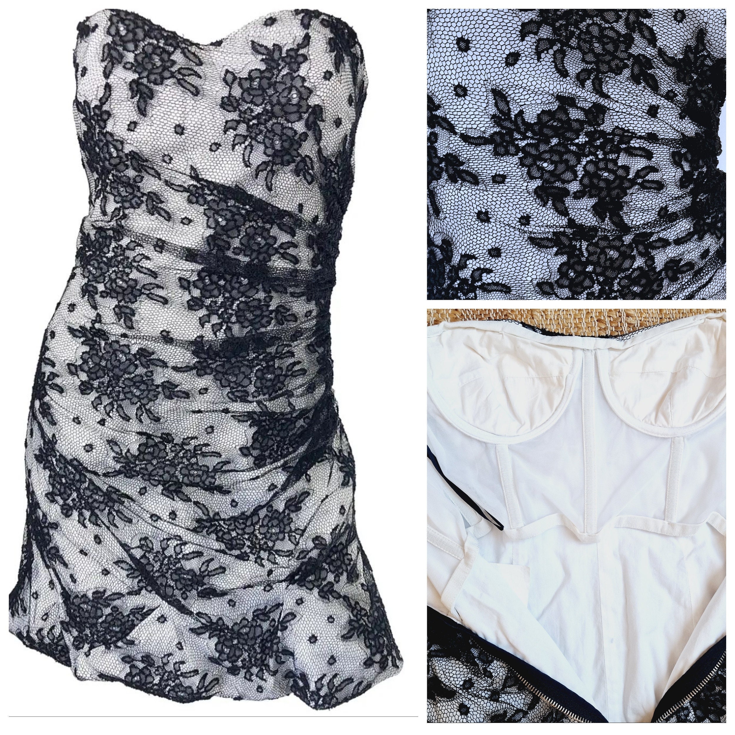 Dolce and Gabbana D&G Black and White Lace Bustier Corset Small Medium Strapless Mini Dress - Etsy Dolce and Gabbana D&G Black and White Lace Bustier Corset Small Medium Strapless Mini Dress - Etsy