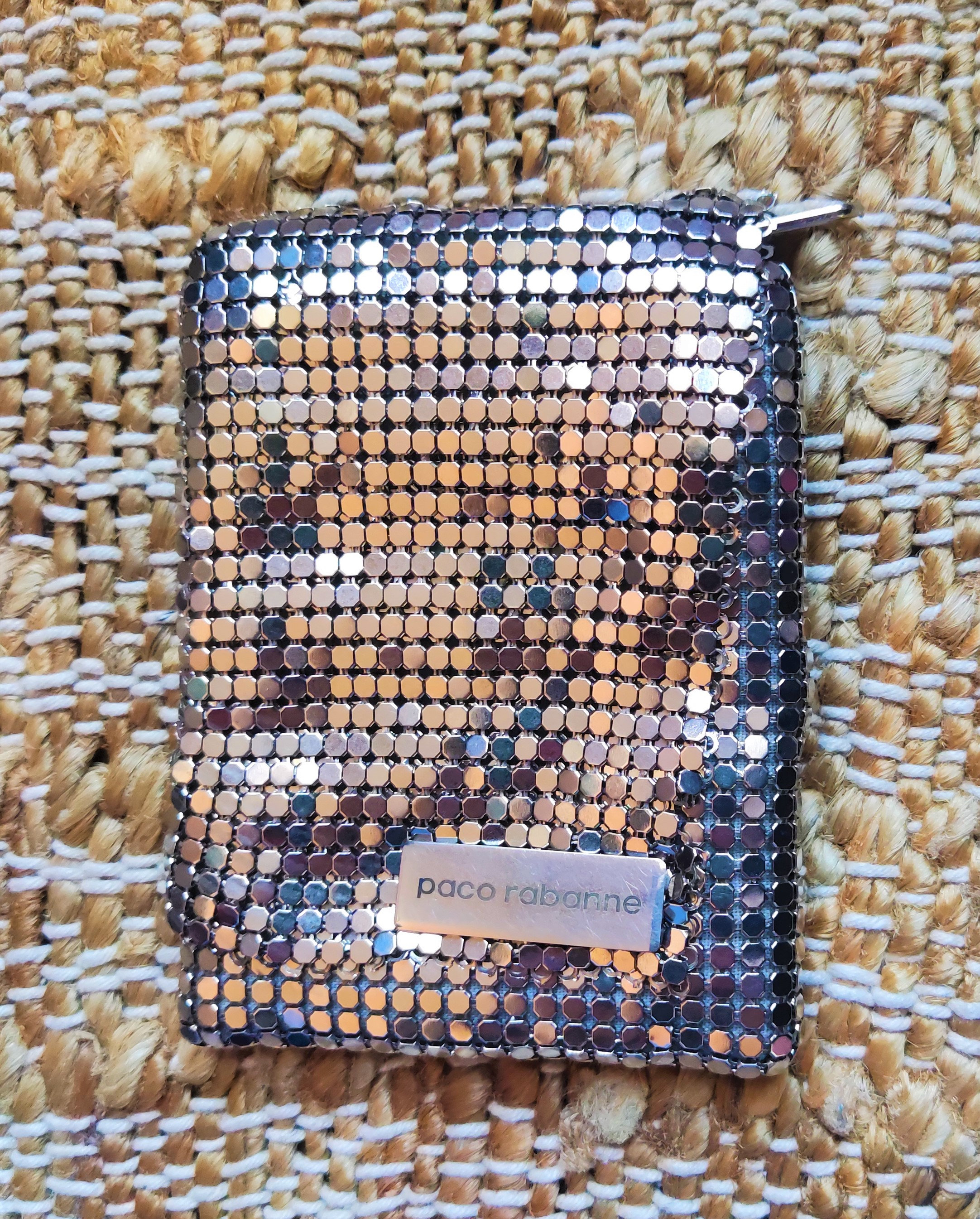 Paco Rabanne Vintage Metall Silber Munzscheibe 70er 80er 90er Tasche Geldborse Portemonnaie Clutch Pouch