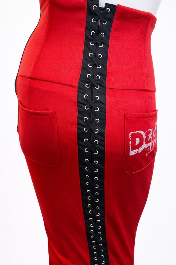 D&G Dolce and Gabbana Lace Up Pencil Skirt – Corset Y2K Radio Logo – Designer XS X-small Small View 2
