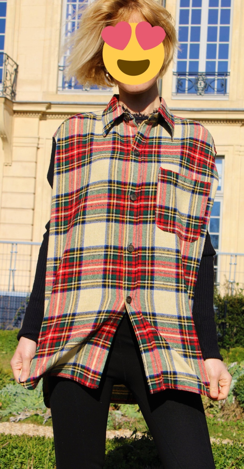 Jean Paul Gaultier Vintage 1997 90s Punk Anarchy Fight Racism Tartan Tweed Shirt Chemise Top