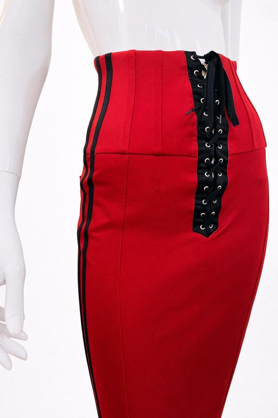 D&G Dolce and Gabbana Lace Up Pencil Skirt – Corset Y2K Radio Logo – Designer XS X-small Small View 4