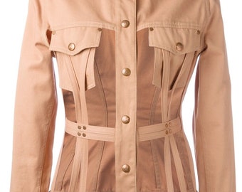 Jean Paul Gaultier Käfig Korsett Cut Out Panel Transparent Cone BRA Runway Haute Couture Vintage 90er Frühling Sommer 1989 Top Blazer Jacke Mantel