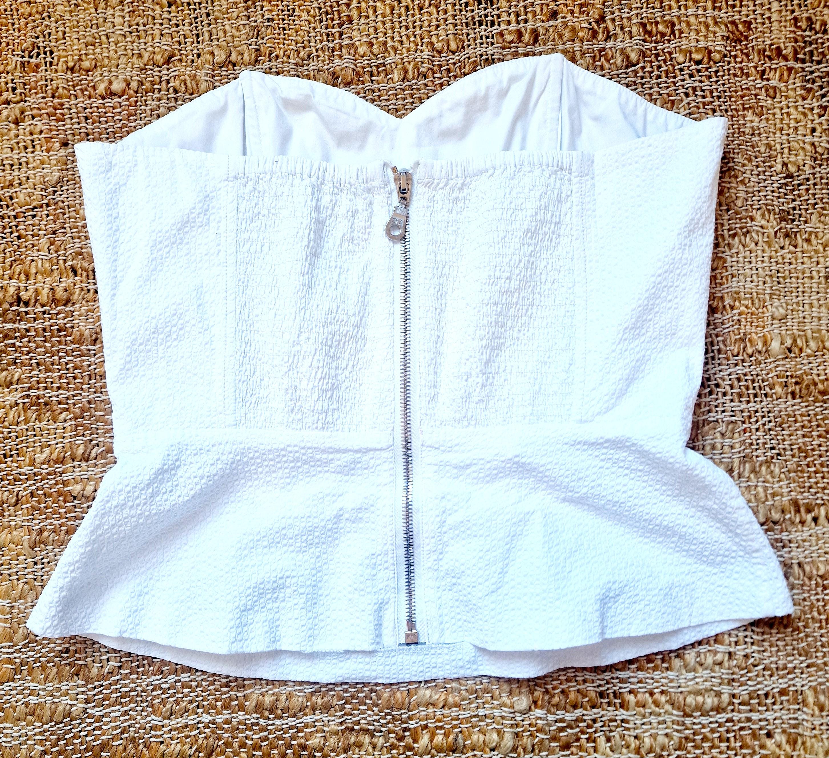Prada White Sport Vintage 80s 90s Top Tee Tank Large Corset
