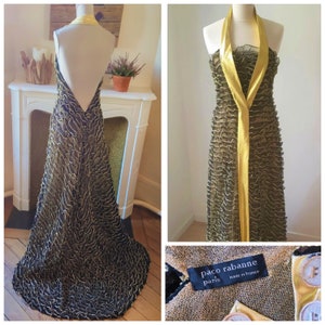 Early PACO RABANNE Vintage Gold Ruffle Flamenco Gold Evening Prom Grown 60s 70s 80s 90s Metal Dress
