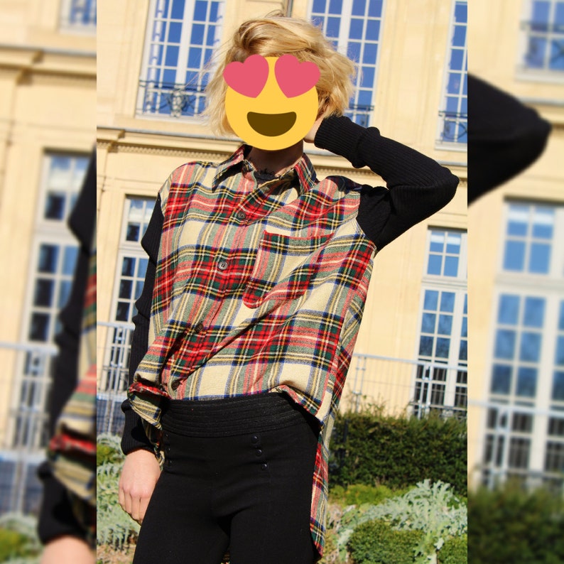Jean Paul Gaultier Vintage 1997 90s Punk Anarchy Fight Racism Tartan Tweed Shirt Chemise Top