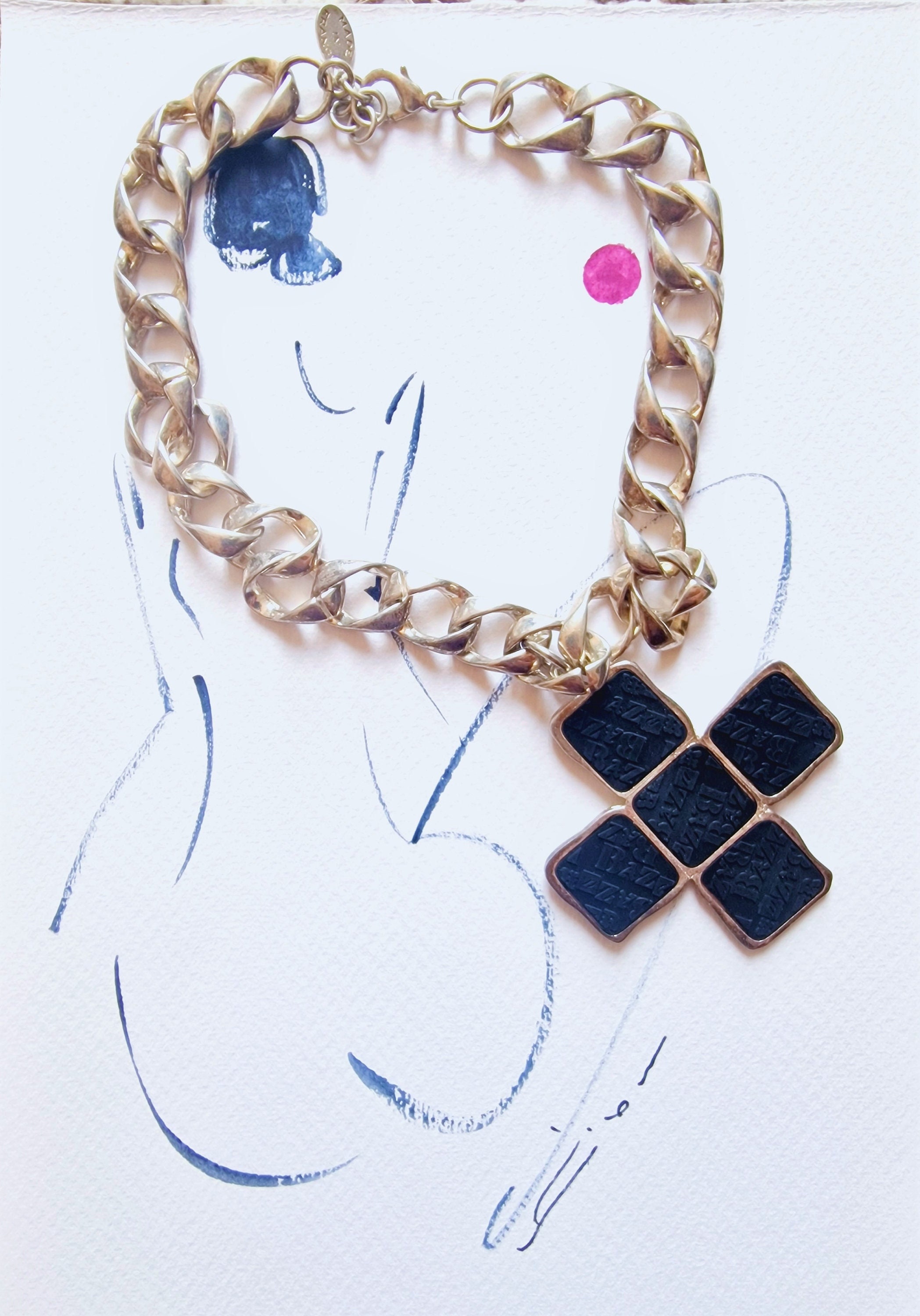 Collier Vintage Jacky De G – Chaîne Avec Pendentif Soleil Et Strass Brillants – Années 80