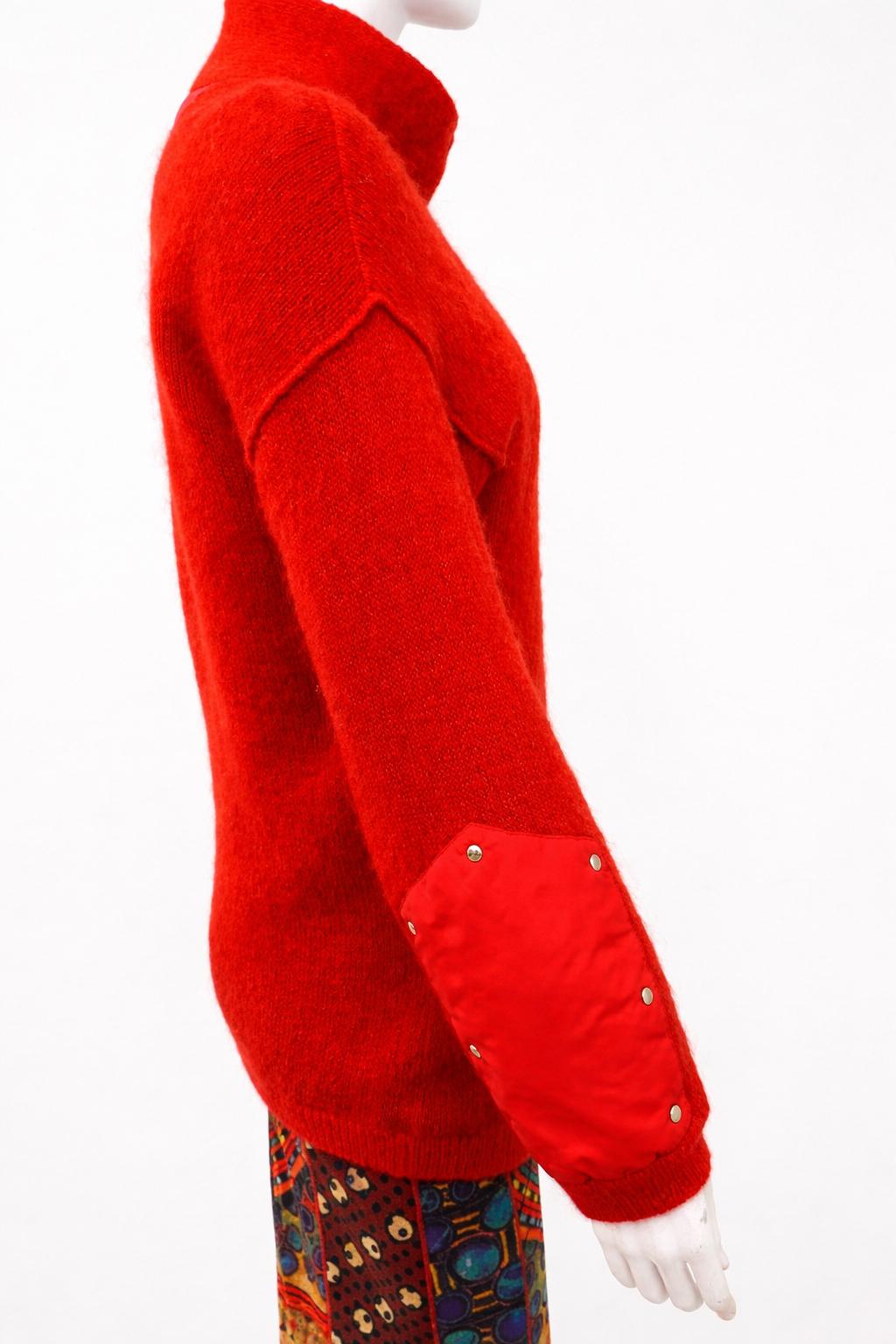 Thierry Mugler Vintage Red Wool Jacket, Lamb Fur Collar, 80s Armor