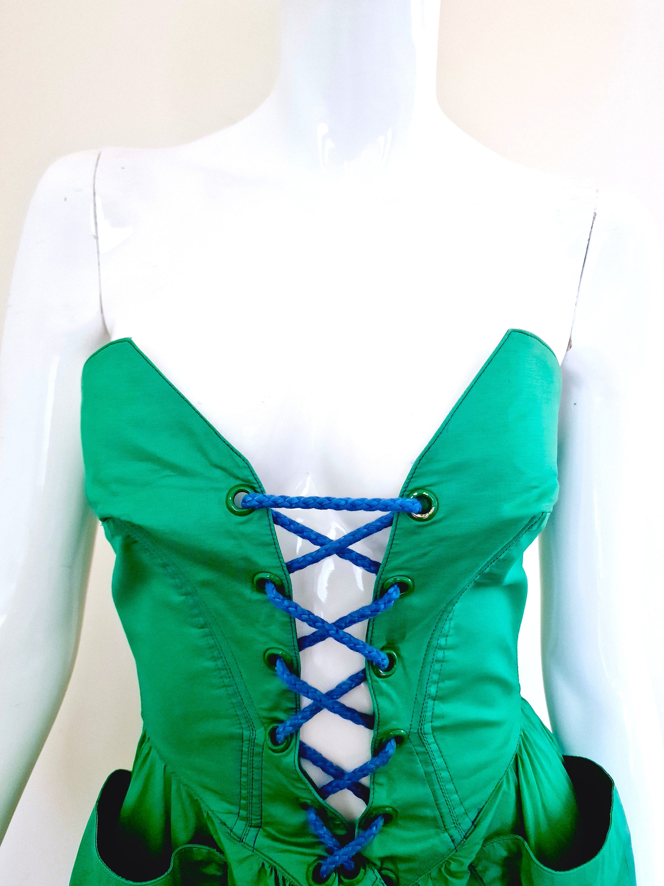 Thierry Mugler Corset Lace up Green Vintage Paris Couture