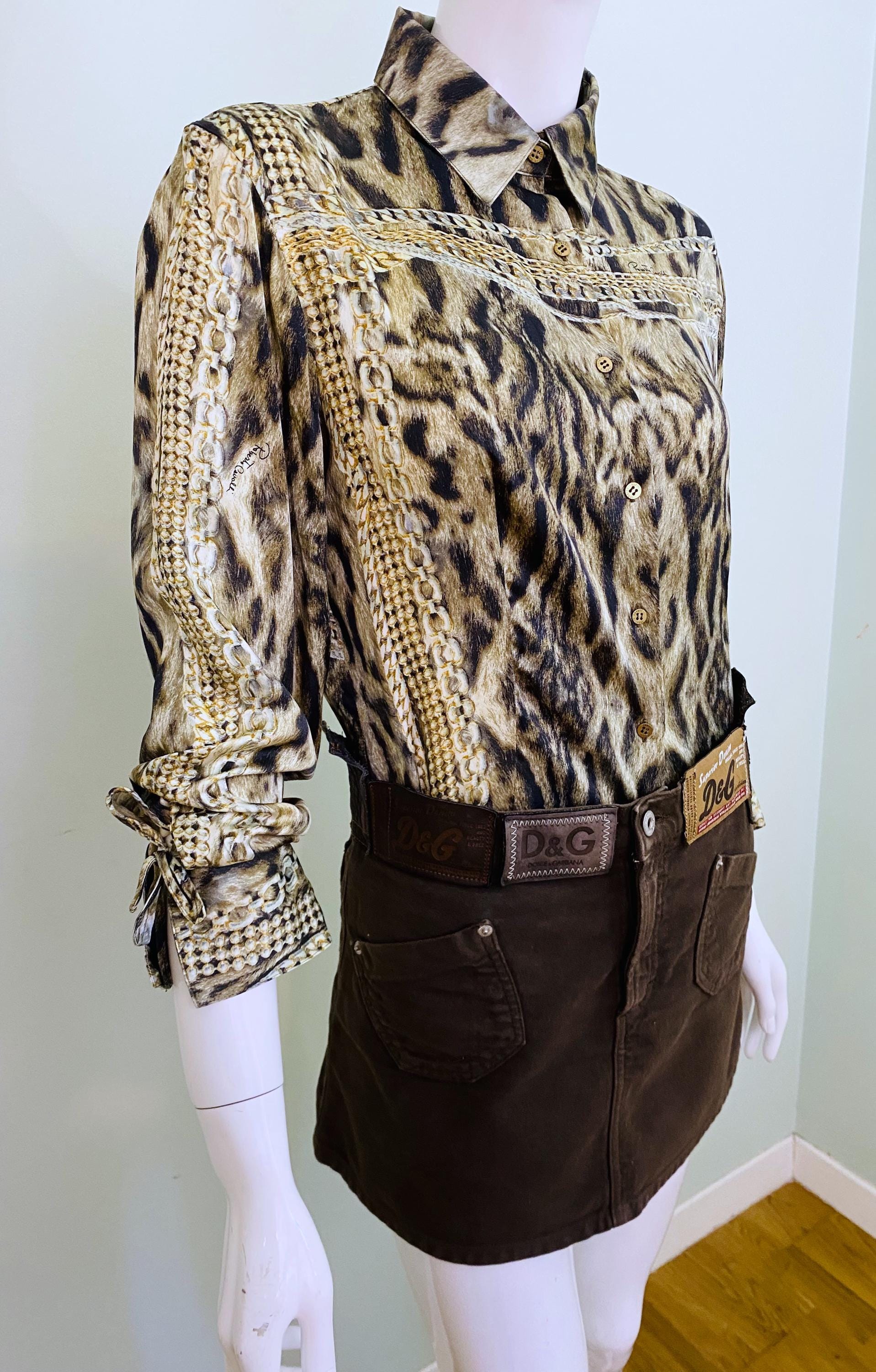 Roberto Cavalli Silk Chain Leopard Lion Animal Print Vintage