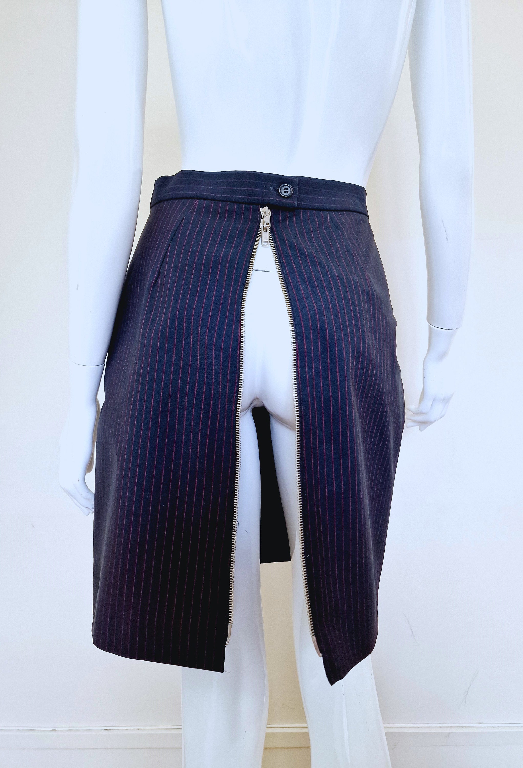 Costume Jupe Alexander McQueen Vintage - Rayures Bleu Et Noir - Taille IT42