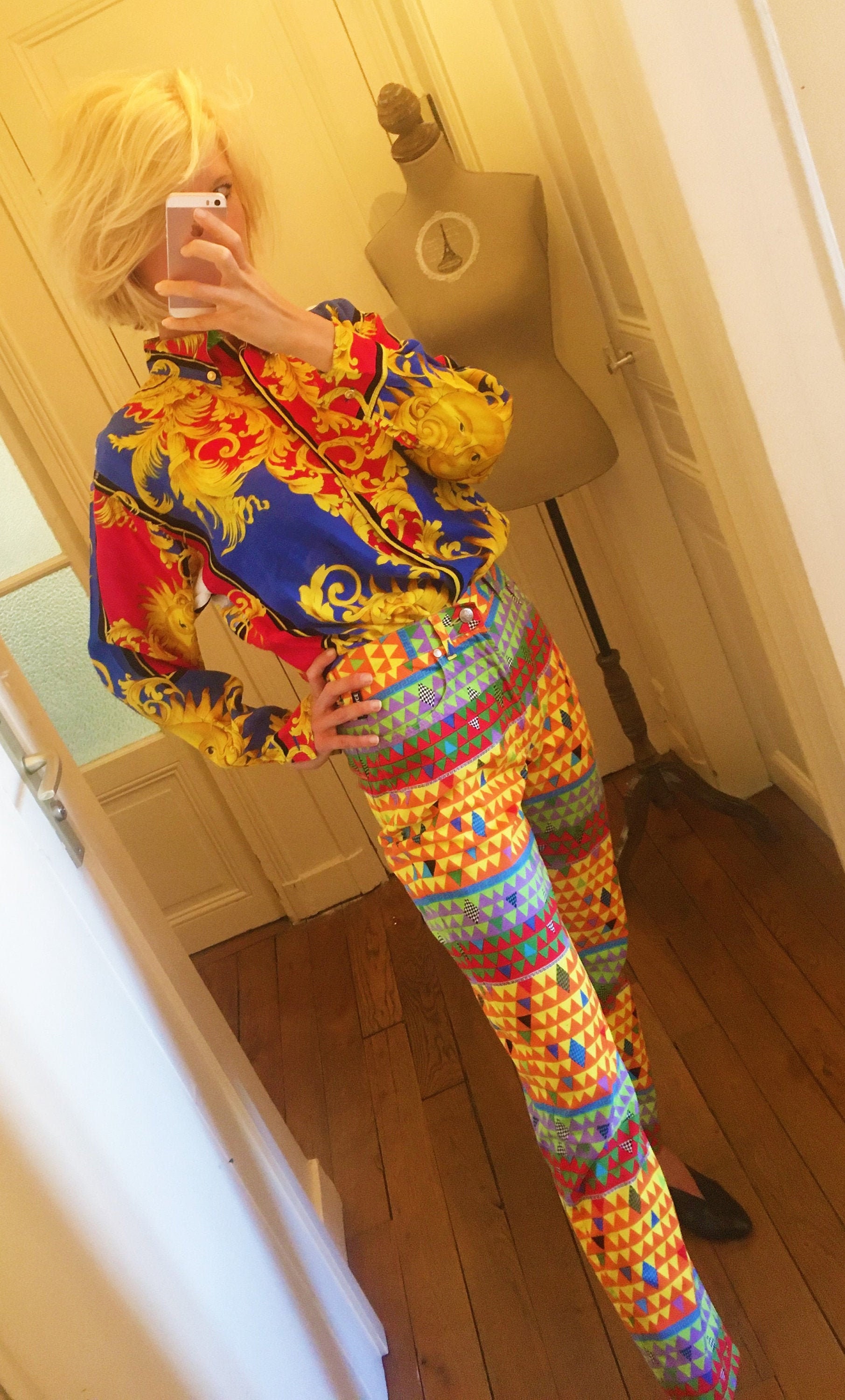 パンツ ISSUE 90s vintage artistic painted pants Vintage 90s Colour Block Patch Hammer Pants ZIPCODE - Plaid