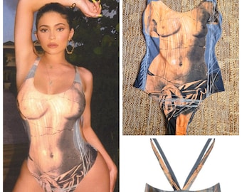 Jean Paul Gaultier Venus de Milo Kylie Jenner Naked Body Iconic 1999 S/S Tattoo Top One Piece Bikini Swimsuit