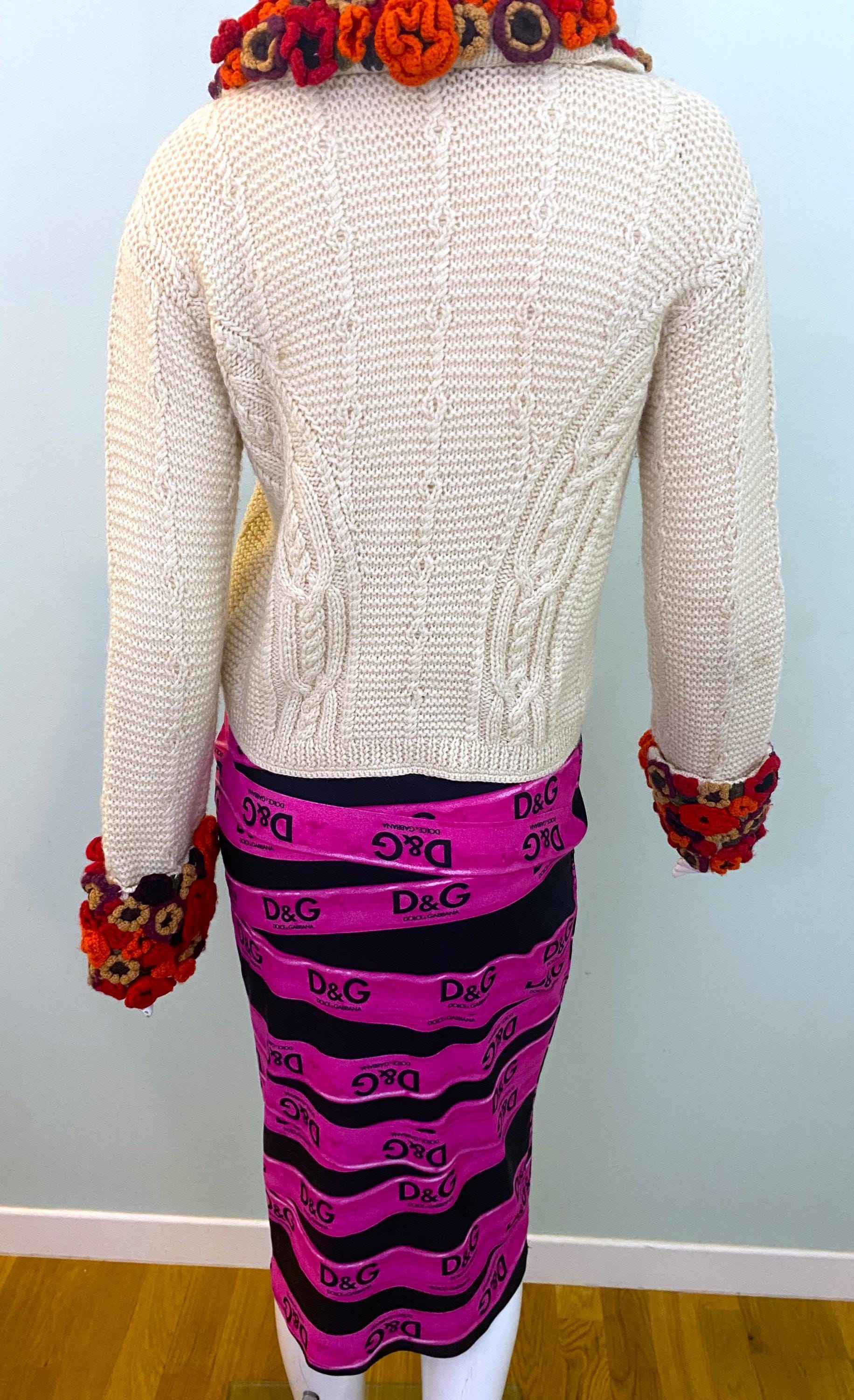Moschino Crochet Beaded Flower Cheap & Chick Couture Wool Vintage