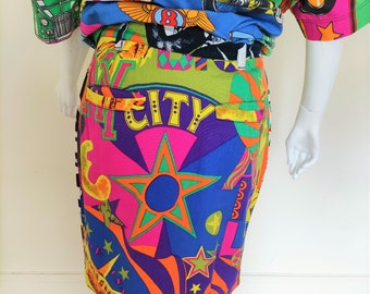 Gianni Versace Jeans Couture 90s Manhattan New York City Vintage Mini Midi Skirt