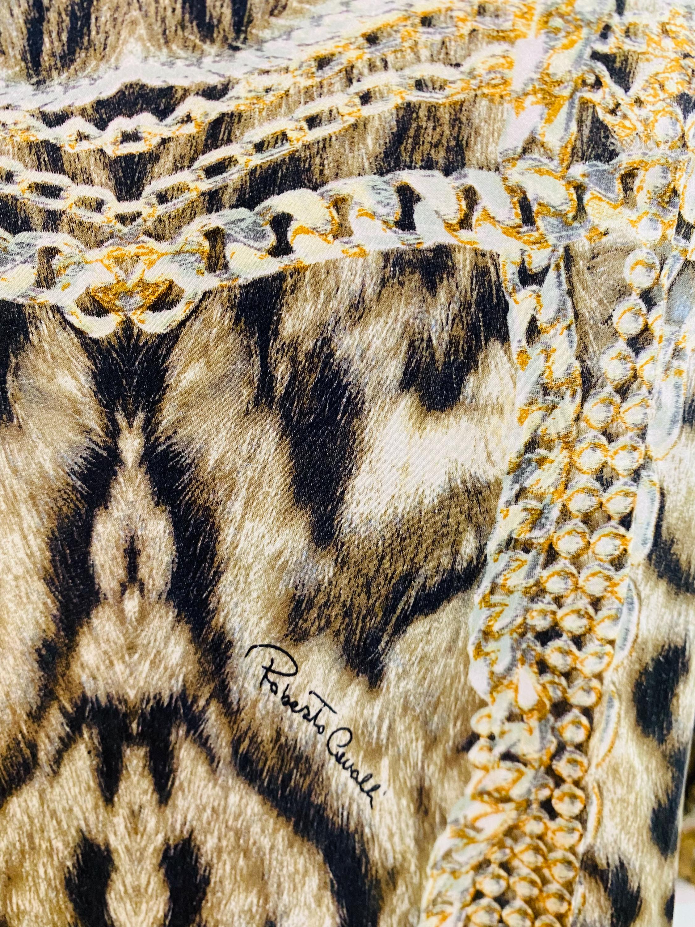 Roberto Cavalli Silk Chain Leopard Lion Animal Print Vintage 