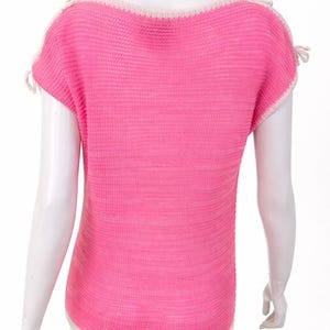 Courrèges Paris Vintage Rosa Stickad Topp - Y2K Neon Virkad Tröja Öppen Bara Axlar Knytpullover Transparent - Storlek Medium bild 6