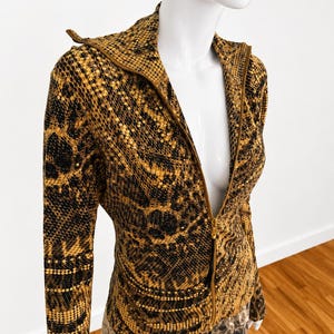 Roberto Cavalli S/S 2001 Gold Snake Print Jacket - Wool Y2K Metallic Python Zip Cardigan - Size Medium Large