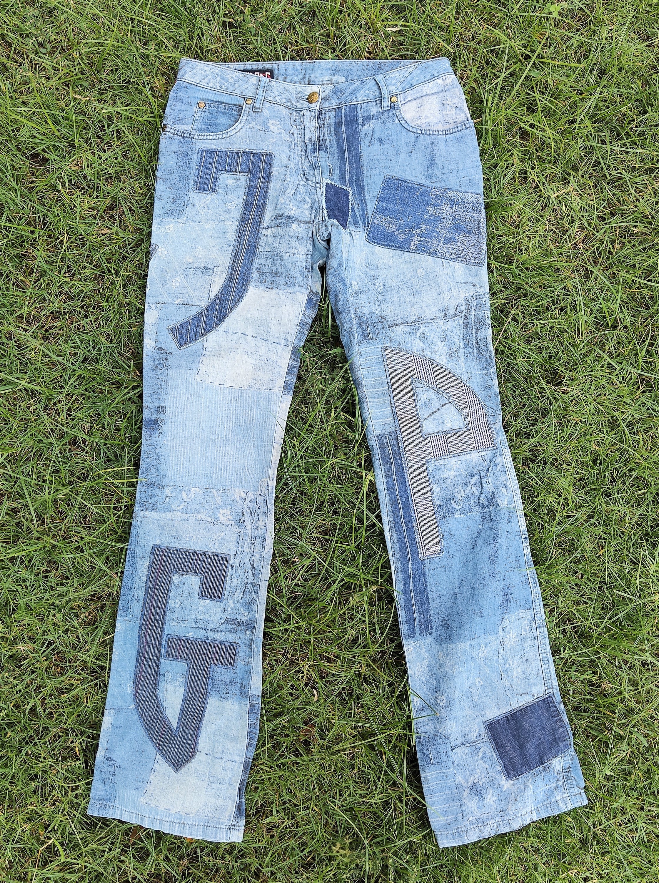 Jean Paul Gaultier Patchwork JPG Text Jeans Tattoo Acid Wash