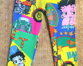 Vintage Gianni Versace Couture Betty Boop Cartoon Pop Art Print Motortcycle Miley Cyrus Pin up Harley Davidson Marilyn Monroe Trousers Pants