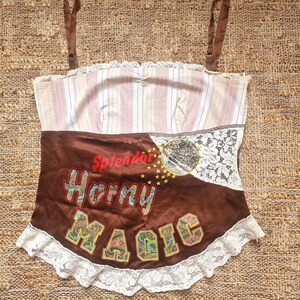 D&G Dolce and Gabbana Horny Magic Satin Text Bustier Vintage 90s