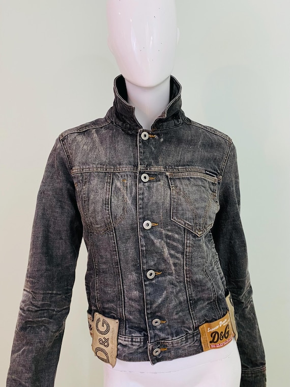 D&G Dolce and Gabbana Label Labels Patch Grey Denim Vintage XS X
