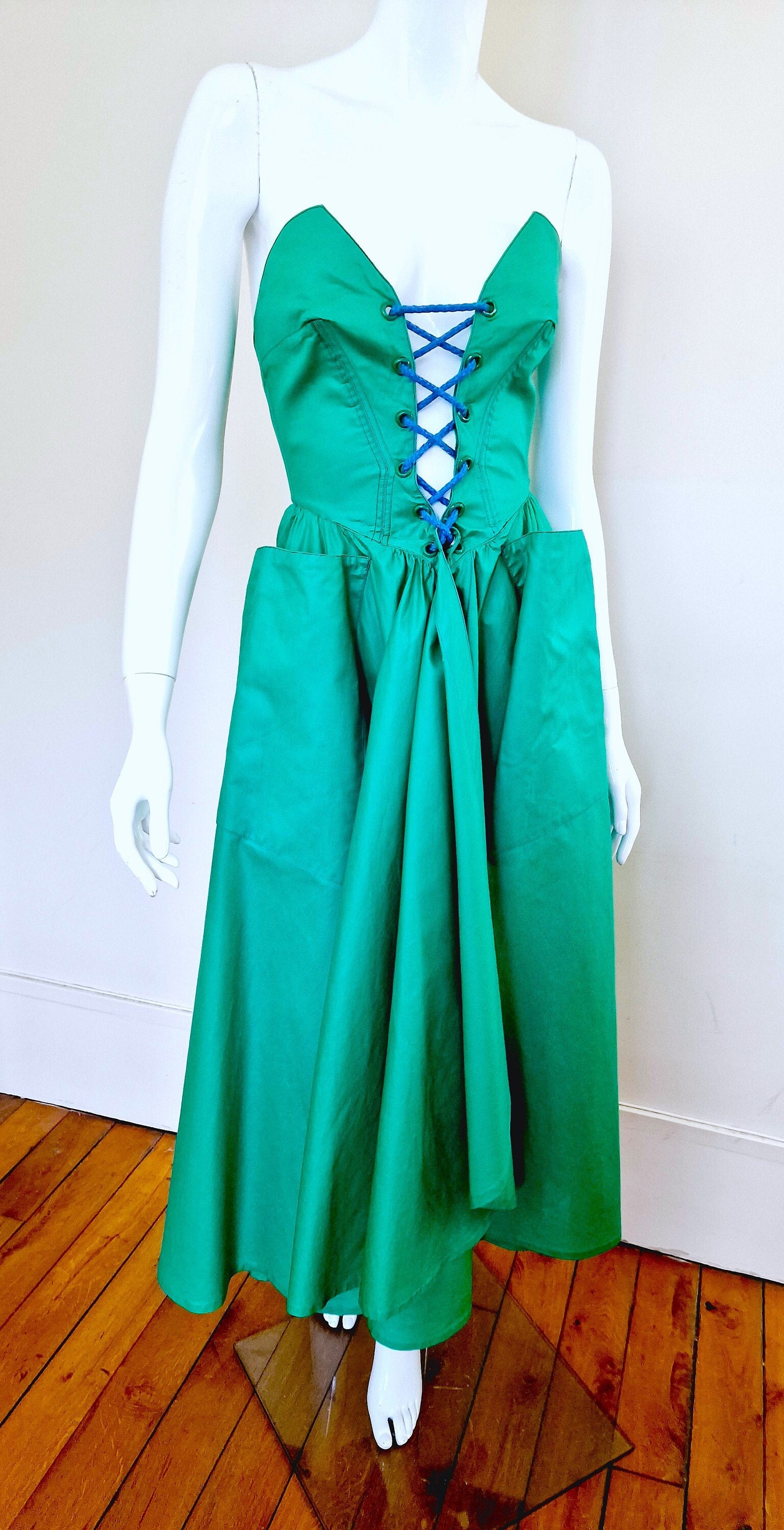 Thierry Mugler Corset Lace up Green Vintage Paris Couture