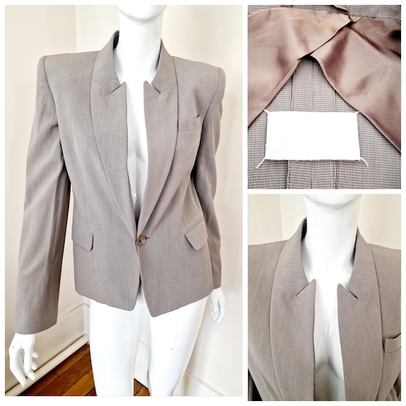 Maison Margiela, Martin Maison Margiela S/S 2008 Deconstructed Tailored Houndstooth Wool Blank White Label Grey Vintage Medium Coat Suit Blazer Jacket