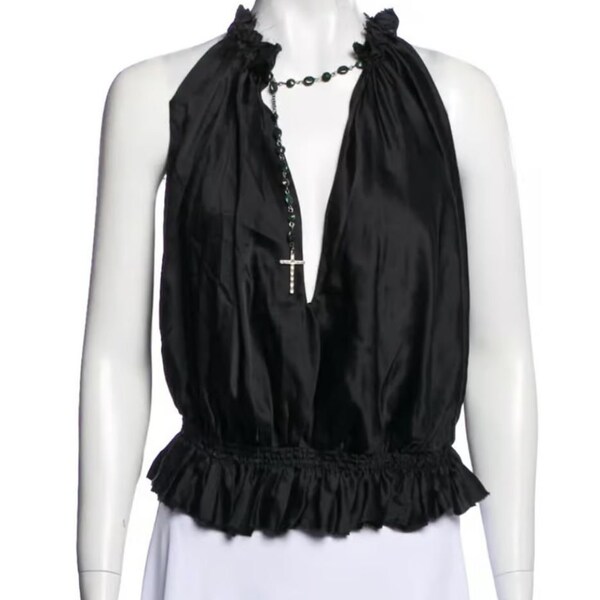 Alexander McQueen Rosary Cross Necklace Silk Chain Runway Spring Summer S/S 2003 Irere collection Halter Tank Tee Top