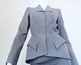 Thierry Mugler Houndstooth Check Evening Vampire Wasp Bee Waist Couture Couturissime Work Working XS Dress Set Costume Ensemble Suit