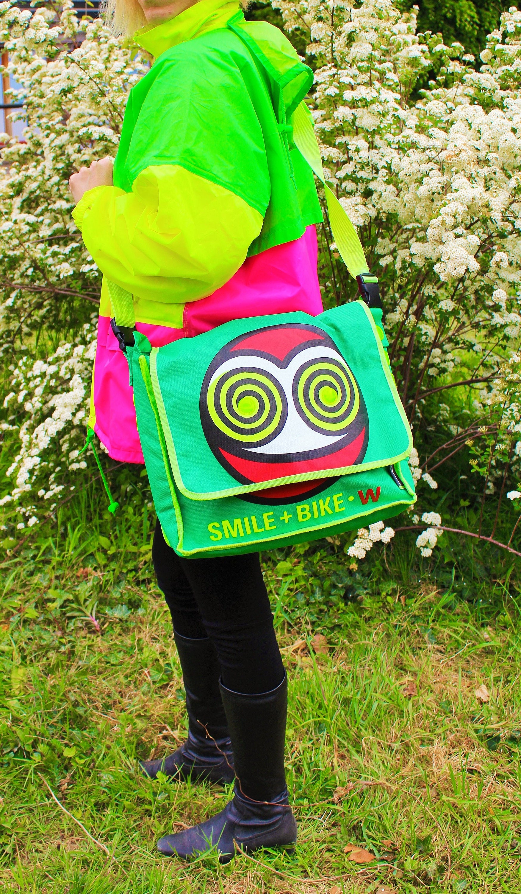 Walter Van Beirendonck W&L Smile and Bike Logo Neon Green Biker