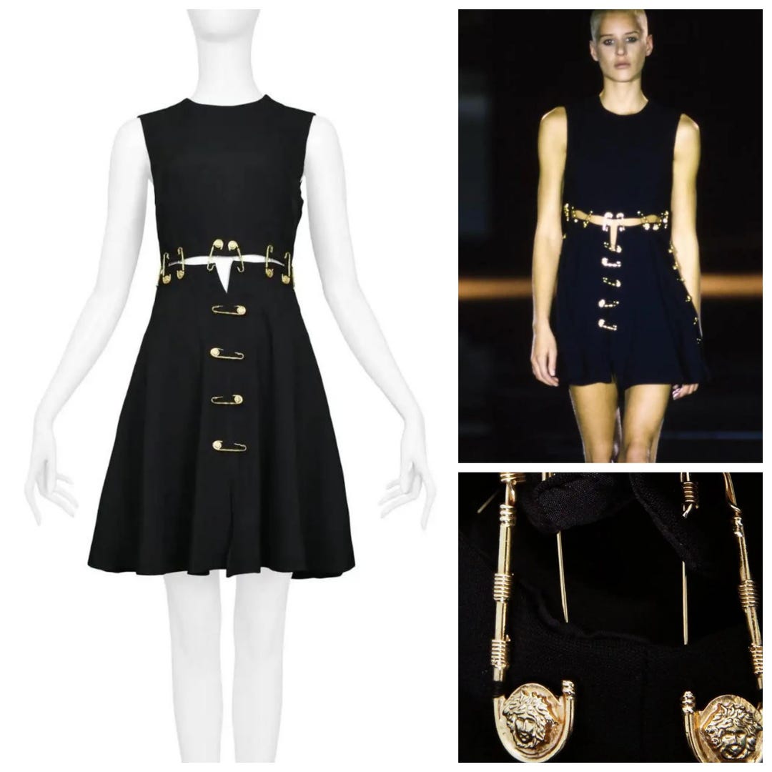 Gianni Versace Safety Pin S/S 1994 Couture Runway Black Gold Golden  Elizabeth Hurley Bondage Summer Spring XS X-small Mini Dress - Etsy