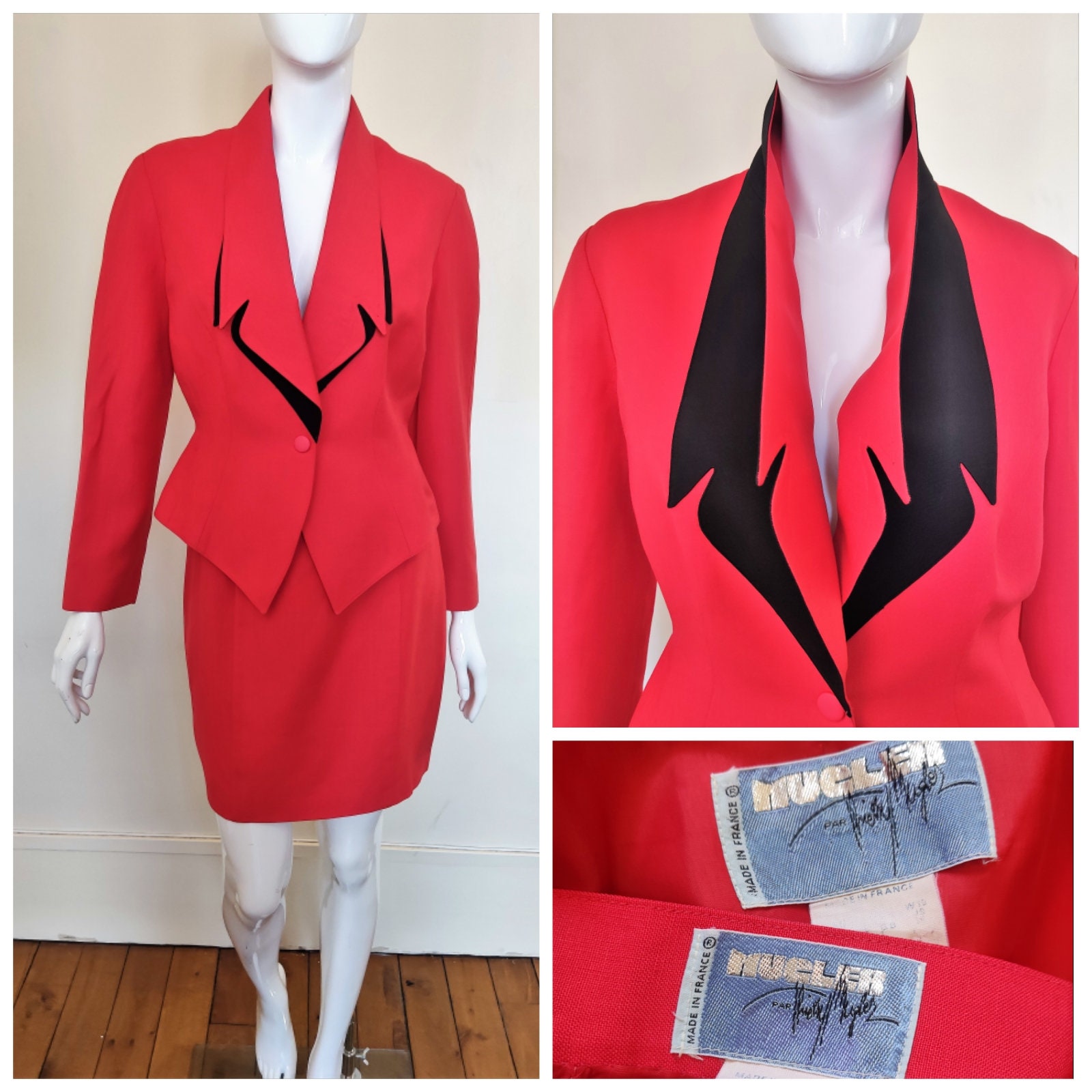 Thierry Mugler 90‘sウィンテージ　スーツワンピース Thierry Mugler Vampire Evening Wasp Bee Waist Red Orange