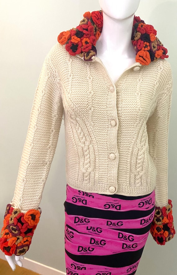 Moschino Crochet Beaded Flower Cheap & Chick Couture Wool Vintage