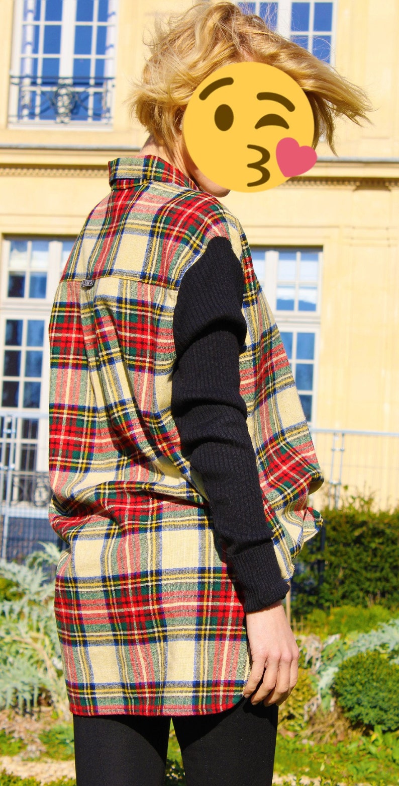 Jean Paul Gaultier Vintage 1997 90s Punk Anarchy Fight Racism Tartan Tweed Shirt Chemise Top