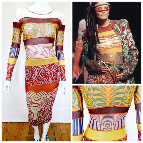 Jean Paul Gaultier 1996 S/S Runway Cyberbaba Striped Tattoo Jean Paul Gaultier 1996 S/S Runway Cyberbaba Striped Tattoo