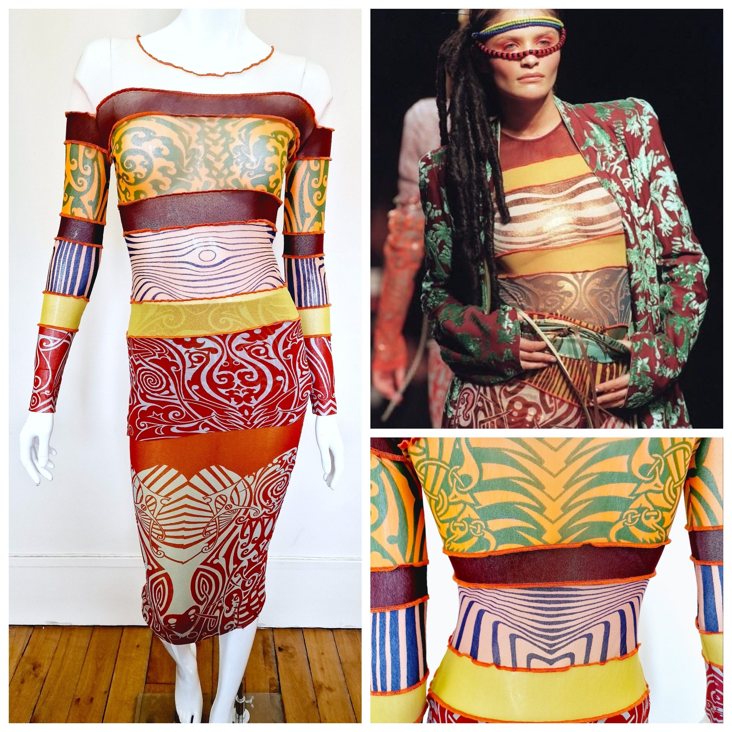 Jean Paul Gaultier 1996 S/S Runway Cyberbaba Striped Tattoo Jean Paul Gaultier 1996 S/S Runway Cyberbaba Striped Tattoo