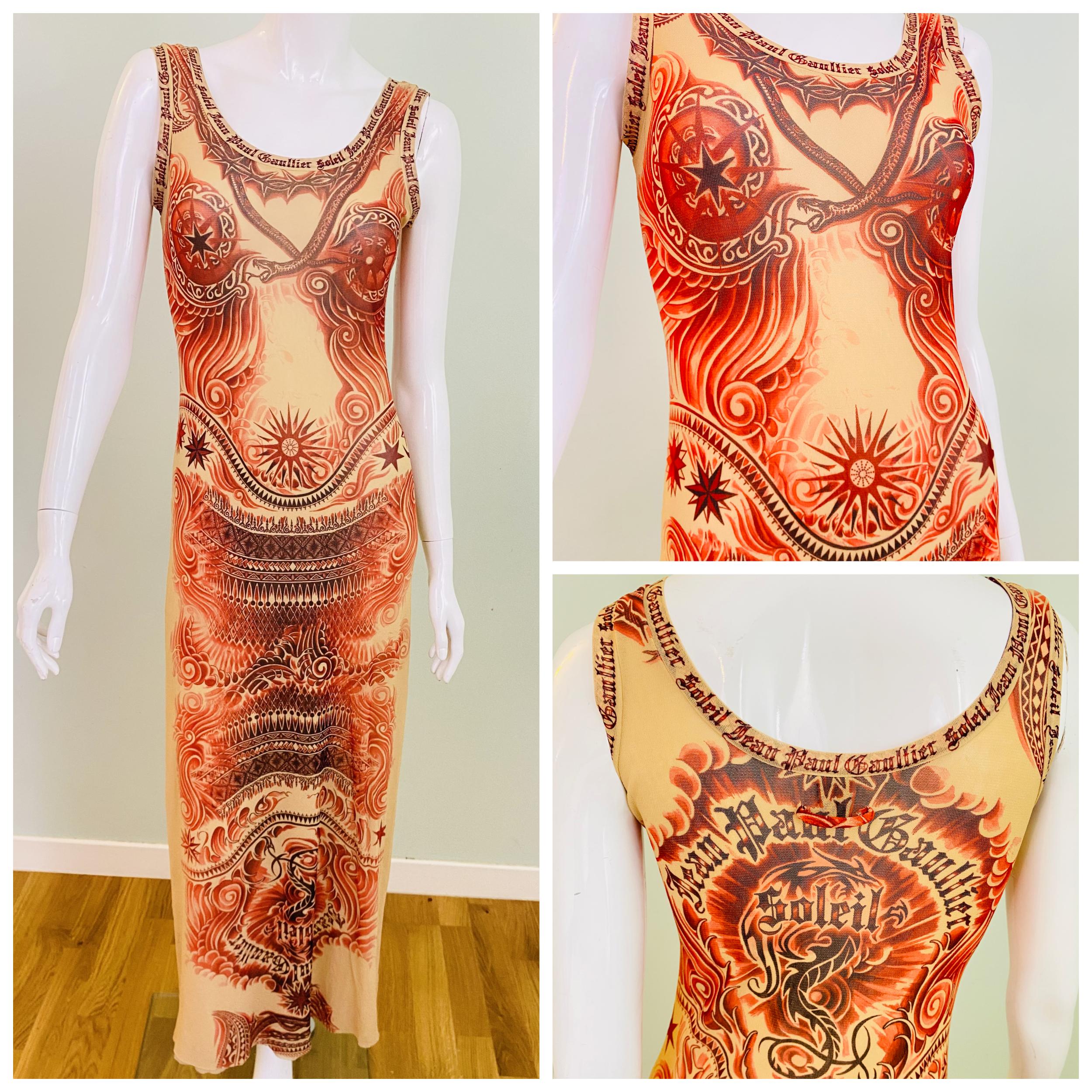Jean Paul Gaultier Tattoo Dragon Snake Mesh Transparent Vintage