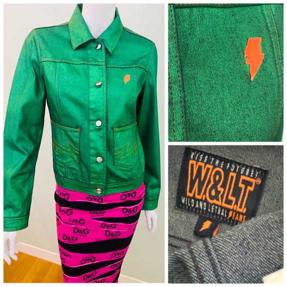 Walter Van Beirendonck, Walter van Beirendonck Neon Green WLT W< Thunder Orange Logo Kiss The Future Women Small Coat Jacket