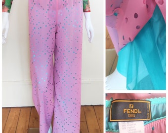 Fendi Pink Rose Baby Blue Mesh Transparent Wide Straight Leg Hight Waist Bubble Round Vintage Evening Trousers Pants