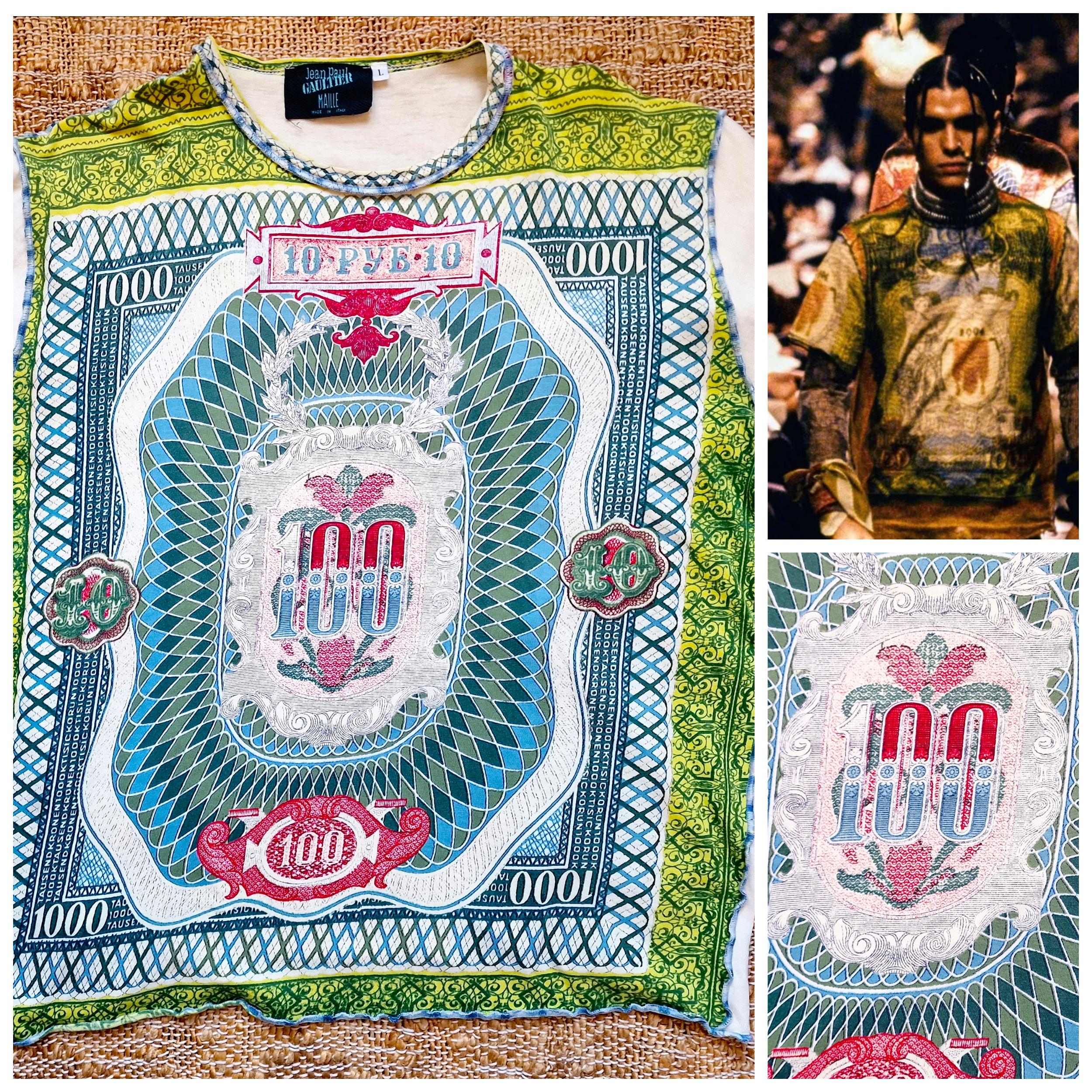 Jean Paul GAULTIER HOMME 1994 カットソー Jean Paul Gaultier S/S 1994 Les Tatouages Tattoo Banknote Monney