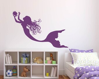 Mermaid Wall Decal: Removable Vinyl Sticker, Kids Bathroom Decor J034