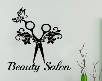 Hair Salon Wall Window Decal Sticker Hair Stylist Hair Tools Scissors Barber Shop Beauty Salon t94