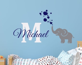 Gepersonaliseerde muursticker naam olifant: aangepaste kinderkamerdecoratie cn8