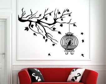 Tree Branch Wall Decal | Bird Cage Wall Decal | Birds Wall Decor BC7